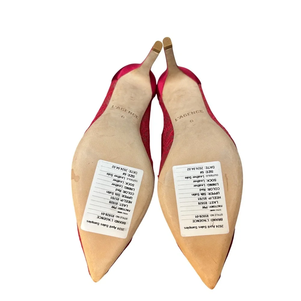 L'AGENCE Women's Red Lace Rose Stiletto Heels‎ Pumps Size 6 Valentine's Day! - Picture 6 of 6